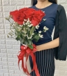 XX (9-18) Fresh Red Chinese Roses with White Filler in Vase